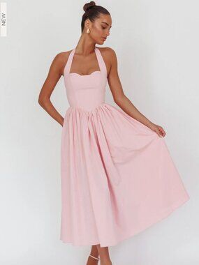 Saints + Secrets by Selfie Leslie Pink Halter Maxi Dress - Small